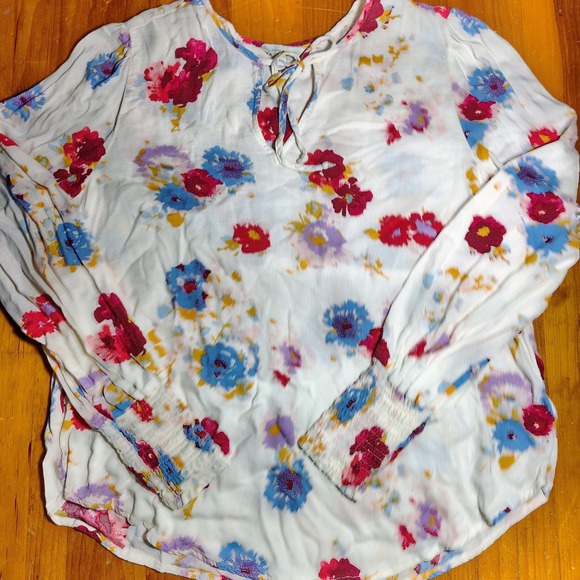 Lucky Brand Floral Blouse Top fall harvest M Bohemian yellow red viscose - Picture 1 of 8